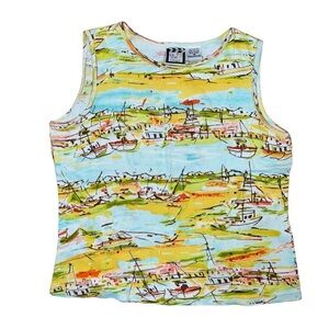 Take Two Y2K Sleeveless Boat and Sea Top Cotton Embellished with Studs Medium